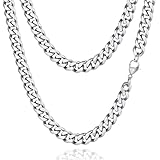 Zinvefa Halskette Herren Silberkette, 3/5/7/9mm Edelstahl Panzerkette Kette für Herren Damen Länge 50/55/60cm