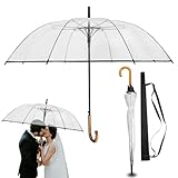 LOGAN & BARNES Durchsichtiger Regenschirm Hochzeit mit hochwertigem Echtholzgriff Ø120cm - Eleganter Großer Regenschirm 2 Personen Transparent XXL - Modell CARDIFF