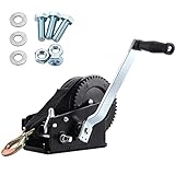 Pindex Seilwinde Hand 1500kg mit 10m Gurtband,Bootswinde Gurtswinde Hand mit Bremse für Trailer,Anhänger,Boot,4:1,8:1