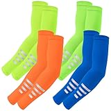 Heveer Reflektierende Arm Sleeves Sonnenschutz Arm Ärmel Sport Armlinge Unisex Armstulpen für Freien 4 Paar Blau, Grün, Gelb, Orange
