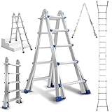 Eulenke Teleskopleiter 5.13m 4x5 Sprossen Mehrzweckleiter Aluleiter, 4 in 1 Klappleiter 150 kg Belastbarkeit, Anlegeleiter, Treppenleiter, Bockleiter, Schiebeleiter