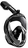 HINATAA Schnorchelmaske, 180° Vollgesicht, Tauchmaske, freies Atmen, Anti-Beschlag- und Anti-Leck-Technologie mit verstellbaren Kopfbändern für Erwachsene, Jugendliche, Kinder (Schwarz, S-M)