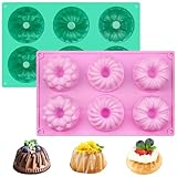 CLUEWR Mini-Gugelhupfform, 6 Mulden, antihaftbeschichtet, geriffelt, Silikon, Mini-Kuchenform zum Backen von Cupcakes, Maisbrot, Muffins, Brownies, Gelees, 2 Stück