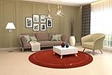 carpetfine Runder Wollteppich Indien Rot/Orange 188 cm | Handgeknüpfter Orientteppich für Wohnzimmer & Essbereich