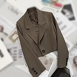 Eleganter Damen-Kurzblazer, langärmelig, Büro-Anzugjacke für Freizeit- und Urlaubskleidung (L Kaffee)