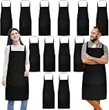 Jeffbaubl 12 Stück Verstellbare Schürze mit 2 Taschen, Unisex Köche Schürze, Verstellbarem Nackenband, Schwarze Kochschürze für Küche Kochen Backen Restaurant Café, 60x70cm (Schwarz)
