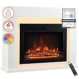 KAMINIO Elektrokamin MATTI - Elektrischer Standkamin mit Heizung, 3D-Flammeneffekt, LED-Ambientelicht, Fernbedienung - Weiß