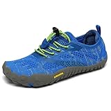 SAGUARO Kinder Barfußschuhe Traillaufschuhe Jungen Mädchen Trainingsschuhe Zehenschuhe Atmungsaktiv rutschfest Walkingschuhe Laufschuhe Schnell Trocknend Badeschuhe, Blau 29 EU