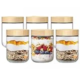 Hylruu Haferbehälter für Übernachtung, 473 ml, mit Bambusdeckel, Glasdosen mit luftdichtem Deckel, breite Öffnung, Einmachgläser, Lebensmittelbehälter für Snacks, Joghurt, Gewürze, Zuckertöpfe, 6