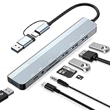 8-IN-2 USB-C Hub, USB-A 3.0 Verteiler with SD & TF Card Reader, 3.5 mm Audio Port, USB-A 3.0, 2.0, USB-C Multiport, Type C Splitter für MacBook, Surface, Dell, Laptop, Desktop