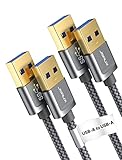 JSAUX USB 3.0 Kabel [2 Stück 1M+2M], USB A Stecker auf A Stecker Nylon Verbindungskabel, 5Gbps Super Speed, kompatibel mit HDD, DVD, Drucker, Kameras, Festplattengehäusen, Laptop usw (Grau)