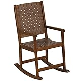 COSTWAY Schaukelstuhl Holz, Gartenstuhl mit Armlehne & PU-geflecht, Liegestuhl mit Gummibaumrahmen, Wippfunktion, Schaukelsessel für Garten, Rasen, Balkon, Outdoor (1)