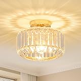 Stepeak Gold Deckenlampe Wohnzimmer, Kristall Deckenleuchte Wohnzimmer, Deckenlampe Schlafzimmer mit Glas Lampenschirm, Gold Kronleuchter, Modern Kristall Kronleuchter für Esszimmer Flur Küche