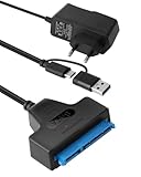 SATA zu USB Kabel Adapter für Festplatten, Kompatibel mit 2,5 Zoll und 3,5 Zoll SATA SSD/HDD, USB 3.0 mit UASP Unterstützung, 4 Kanäle, kompatibel mit Windows, Mac und Linux