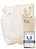 KUNU® die besondere XXL Wärmflasche - 3.4l - inkl. Geschenkverpackung - mit extra Bezug - unwiderstehlich flauschig - perfekt für Erwachsene und Kinder - auslaufsicher und getestet - beige