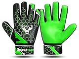 BEAST RAGE Fußball-Torwarthandschuhe für Jungen, Kinder, Jugendliche, Fußball-Torwarthandschuhe mit starkem Halt für die härtesten Einsparungen, Handgelenkstütze, 4 mm Latex-Handfläche (grün, Größe 3,