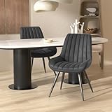 Hawthyhome Esszimmerstühle 2er Set | Polsterstühle mit 5 cm Sitzkissen • künstlicher Stoff Dining Chair • Küchenstuhl mit Rückenlehne • Moderne Sessel • Metallbeine • Schwarz FU01043BL-2
