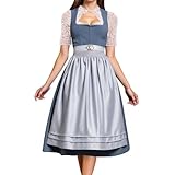 Generisch Kleid Dirndl Damen, Midi für Oktoberfest, mit Schürze und Bluse Fernblau geblümt Kleidung Damen