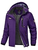 donhobo Damen Fleecejacke Winter Wasserdicht Warme Skijacken Outdoor Winddicht Camping Wanderjacke Hooded Regen Mantel (Lila, L)