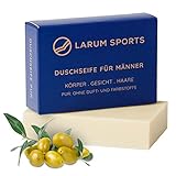 Duschseife Männer, festes Duschgel, feste Duschseife für Haare, Körper, Gesicht, larum sports Shampoo Seife Herren, Naturseife ohne Duftstoffe und Farbstoffe, Naturkosmetik ohne Palmöl, 1x 90g