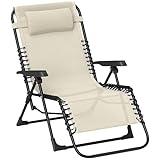 Outsunny Sonnenliege klappbar Gartenliege mit Kopfkissen, Liegestuhl mit 5-Fach verstellbare Rückenlehne, wetterfeste Campingliege, Gartenstuhl bis 120 kg belastbar, für Garten Outdoor Strand, Beige