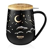 ecooe Teetasse mit Deckel und Sieb - 600 ml Keramik Tee Tasse Große Teetassen mit Edelstahl Teesieb und Deckel, Schwarz Keramik Teebecher Set mit Henkel für Losen Tee