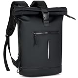 Lekeinchi Rolltop Rucksack Wasserdicht für Damen & Herren, Großer Laptop Rucksack mit Computerfach für 17 Zoll Laptop, Elegant Reiserucksack Daypack für Reisen, Radfahren, Uni Schule- Schwarz