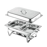 SPAHTT Edelstahl Warmhaltebehälter,Buffetwärmer Mahlzeit,Wärmebehälter,Chafing Dish Speisenwärmer Wärmebehälter Rechaud Für Catering Buffet Und Party (2X 1/2 GN)