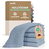 Laleni Spucktücher Baby im 5er Set aus Reiner Baumwolle - schadstofffreie Mulltücher weich 70x70 saugstarke Mussellintücher Baby - Musselin Tuch als Mullwindel waschbare Mulltücher - Blau