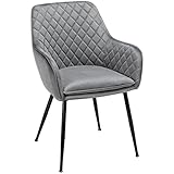 Yaheetech Esszimmerstühle 1er Set Küchenstühle, Polsterstühle mit Armlehnen Metallbeine, Seesel aus Samtstoff für Arbeitszimmer/Wohnzimmer, Hellgrau