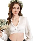 DIRNDLSTERN Bluse Damen Weiß - Dirndlbluse Langarm V-Ausschnitt Knopfleiste Trachtenbluse für Oktoberfest & Karneval Größe 36