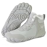Mishansha Damen Herren Barfußschuhe Winter Warm Gefüttert Winterschuhe Outdoor Rutschfest Barfuss Winterstiefel Bequem Leicht Winterboots mit Zero-Drop Solhe und Breite Zehenbox, Graugrün 42EU