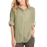 yeyity Damen Hemdbluse UV Schutz Langarmshirt Damen Schnell Trocknende Sport Shirts Wandershirt Safari Casual Button Up Tops Strandurlaub Elegant Bluse（5019,Khaki,XL
