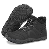 Mishansha Barfußschuhe Kinder Winter Barfussschuhe Winterschuhe Jungen Mädchen Winterstiefel Gefüttert Wasserdicht Barfuß Kinderschuhe Wanderschuhe Schwarz, Gr.32 EU