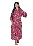 Handgefertigtes Blumendruck-Design, Nachtwäsche, Strand, Baumwolle, Bademantel, langer Kimono, Damen-Strickjacke, Nachthemd, Rosa, 48–52, Rosa, 48-52