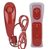 MOVHEIYL Ersatz fernbedienung für Wii und Wii U, integriertes 2-in-1 Motion Plus mit Silikonhülle und Nunchuck (Rot)