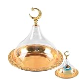 LPACXBYD Kuchenständer mit Deckel Kuchenteller mit Deckel, Mondkuchenhalter , wiederverwendbarer Ständer, rustikaler Präsentationsständer, Käseglocke, Kuppel for Eid