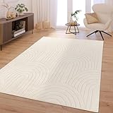 TT Home Wohnzimmer Teppich Schlafzimmer Hochflor Skandinavisch Uni Boho Waschbar, Farbe:Hellbeige Hellcreme, Größe:80x150 cm
