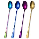 4 Stück Latte Macchiato Lange Löffel für Longdrink, Eisbecher, Cocktail Bar - Rührlöffel für Eiskaffee, Eistee, Milchshake