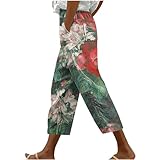 NSICBMNO Cropped-Hose für Damen, Sommerhose, Haremshose, Blumenhose, weites Bein, Loungehose, Baggy-Hose, elastische Taille, Hose, Freizeithose für Urlaub, Strand, Streetwear, Nr. 14, mehrfarbig, M