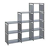 ESTEXO Treppenregal Stufenregal Regal Bücherregal Schrank Bücherschrank Standregal Wandregal Stoffregal 9 Fächer Grau