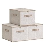 SONGMICS Aufbewahrungsbox mit Deckel, 3er Set, faltbare Stoffbox mit Griffen, Aufbewahrung für Kleidung, 40 x 30 x 25 cm, Vliesstoff, sandbeige RZB003K01
