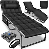 tillvex® Campingbett klappbar mit Nackenkissen & Seitentasche bis 280 kg | Campingliege Sonnenliege mit Polster | Feldbett Outdoor & Indoor | Klappbett Gästebett faltbar Garten Camping Festival Reise