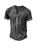 Hemd Herren Kurzarm Henley Shirt Männer Freizeithemd Vintage Casual Leicht Baumwolle Slim Fit T-Shirt