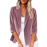 Anzugjacken für Damen, einfarbig, Blazerjacke aus Velours, gerippt, Herbst- und Wintermantel, lässig, hohe Größe, offen, vorne, Top, mit Tasche, Tops, Arbeit, Sweatshirt, Rosa, M