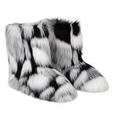 Nogkdyc Mantel 2 Stück Winter Kunstplüsch Jacke Damen Winter Midi Länge Mantel Verdickter Warmer Kunstpelz Mantel Plüsch Eimer Hut Set(38/XUE01)