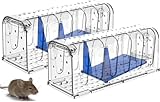Lebendfalle für Maus Mausefalle 2er Set, Tierfreundliche Hygenische Mäusefalle mit Doppeltüren, Innovative Hochsensitive Lebendfalle Maus, Quick Release Ausgang, Keiner Kontakt mit Mäusen, transparent