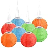 Lunartec Outdoor Solar-Lampion: 8er-Set Solar-LED-Lampions, Dämmerungssensor, IP44, Ø 30 cm, bunt (solarbetrieben, Grüner, Lichterkette)
