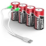 【4 Stück】 Aufladbare Baby C Akku USB 2 in 1 Lithium C Batterien Ladekabel, C Cell Li-ion Battries, LR14 1.5V C Size Cell Battery Replacement 5000mWh für Flutlicht Spielzeug (4 Stück)