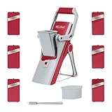Genius Gemüseschneider Nicer Dicer Mando 12tlg., Gemüsehobel, Gemüse Schneider, Gurkenhobel, Mandoline Vegetable Chopper mit 6 austauschbaren Klingen, Küchenhobel (Rot-Grau)